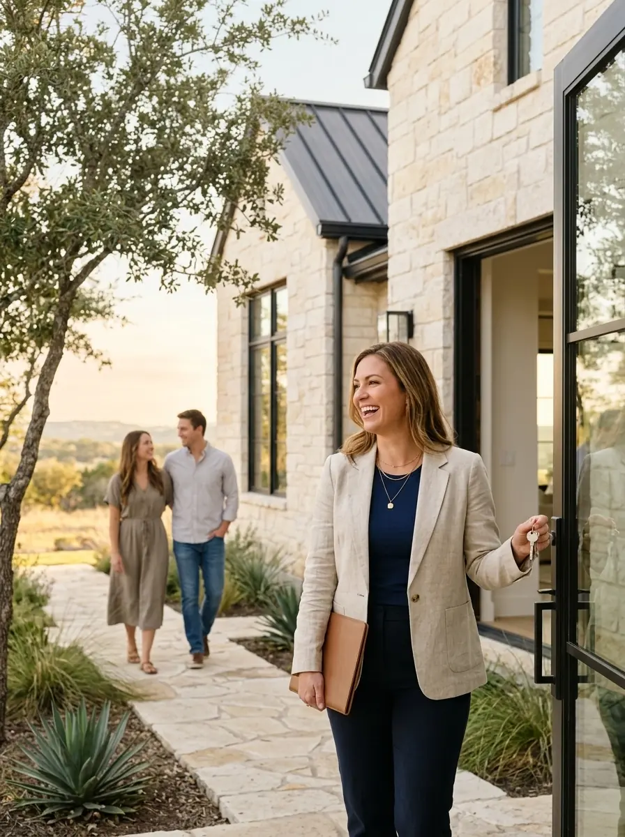 A School Estate graduate, now a licensed agent, welcoming clients into a new home