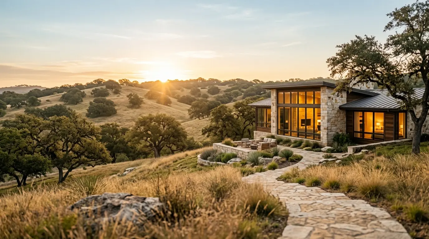 Warm morning light over Texas Hill Country near Austin