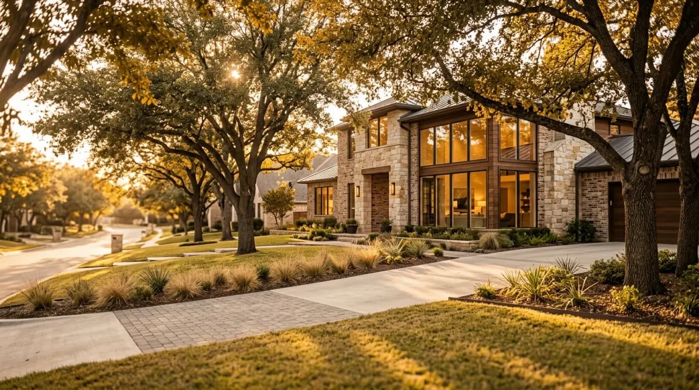 Warm evening light over a Dallas-area Texas neighborhood